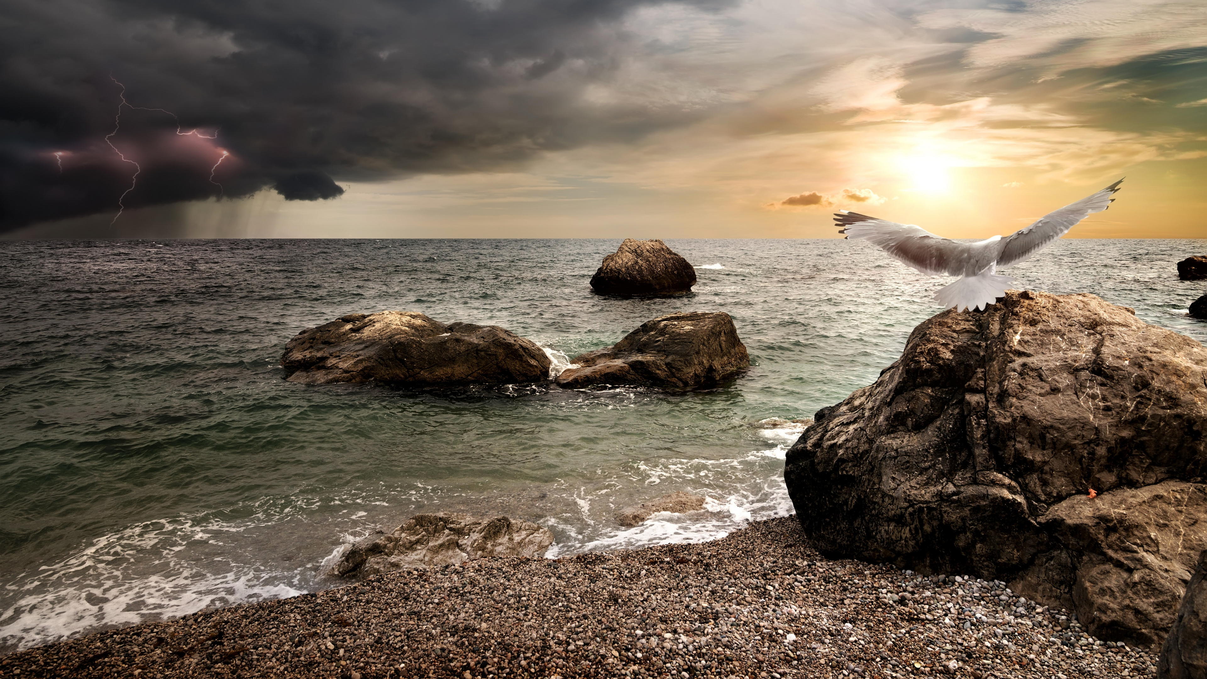 Обои облако, иллюстрация, молния, вода, атмосфера в разрешении 3840x2160