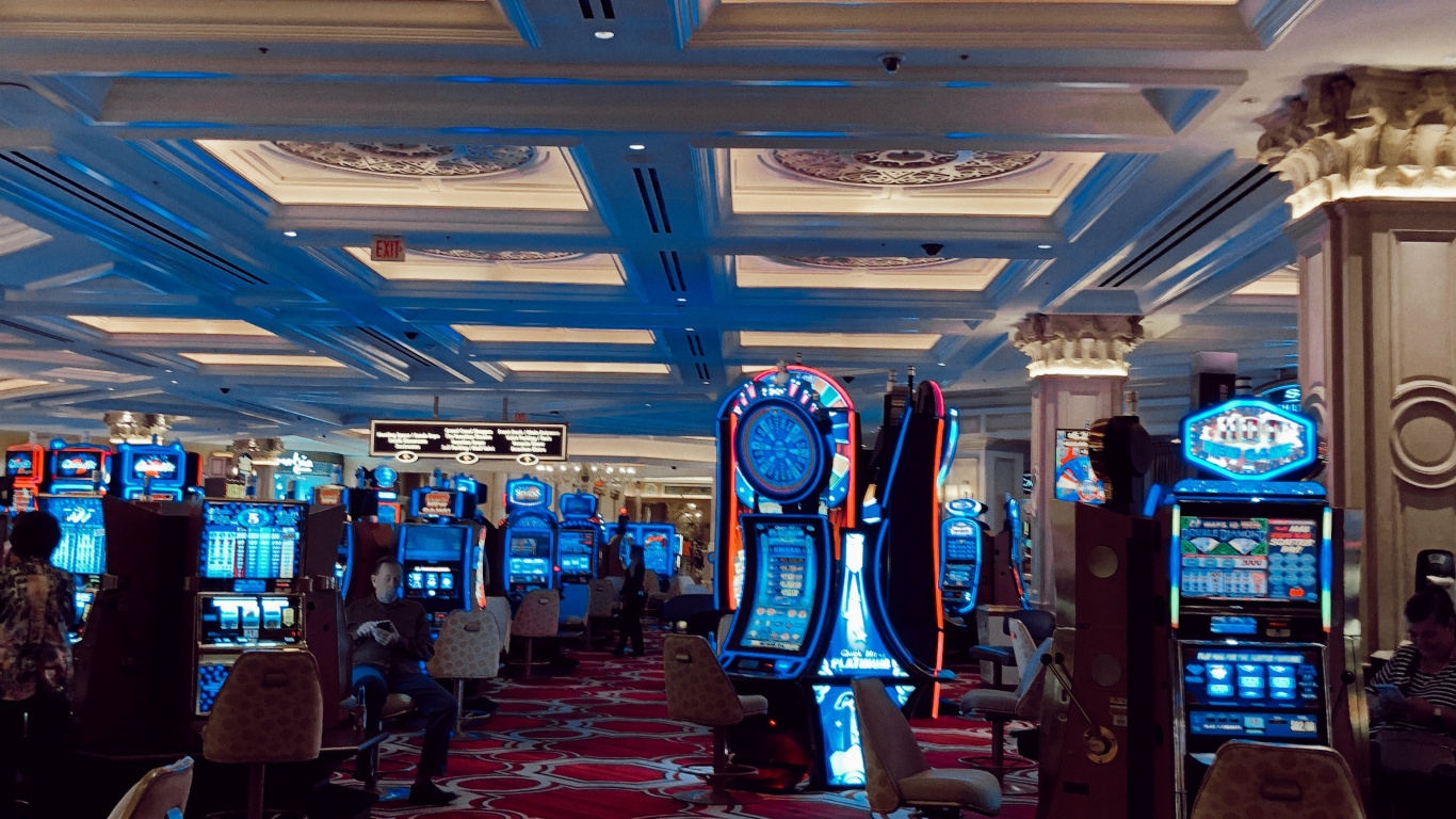 Обои Лас Вегас, США, зал, синий, освещение в разрешении 1366x768