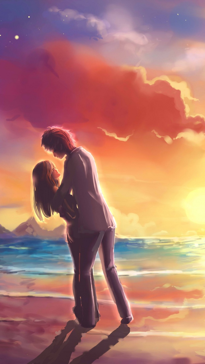 Обои цифровое искусство, Люди в природе, роман, горизонт, облако в разрешении 720x1280