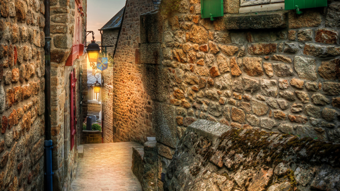 Обои Париж, аллея, стена, улица, каменная стена в разрешении 1366x768