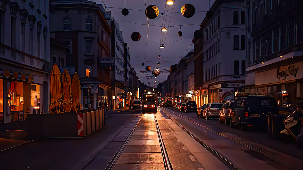 Обои здание, атмосфера, окно, дорожное покрытие, инфраструктура в разрешении 1280x720