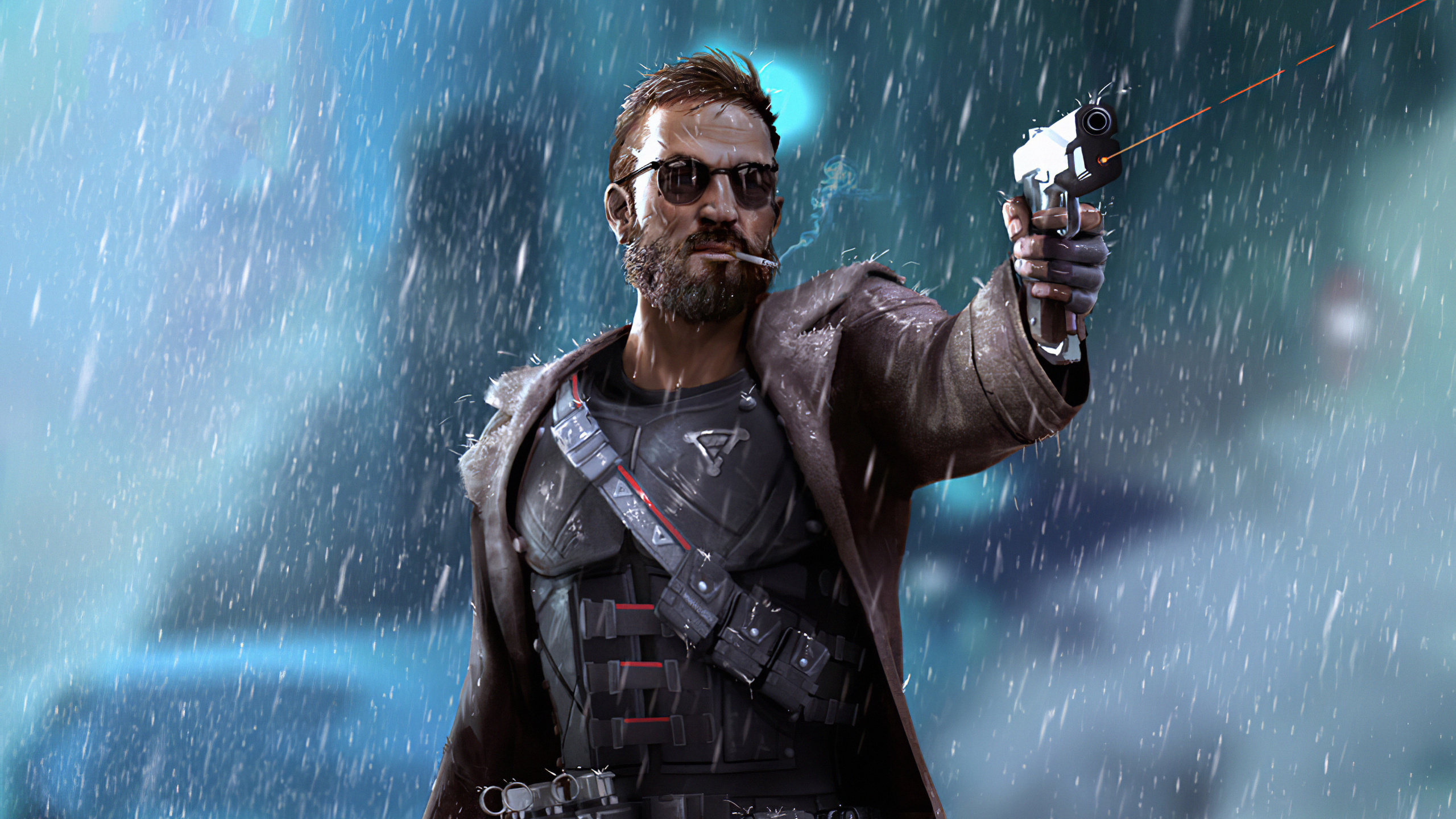 Обои цифровое искусство, волосы, перчатка, вода, человек в разрешении 2560x1440