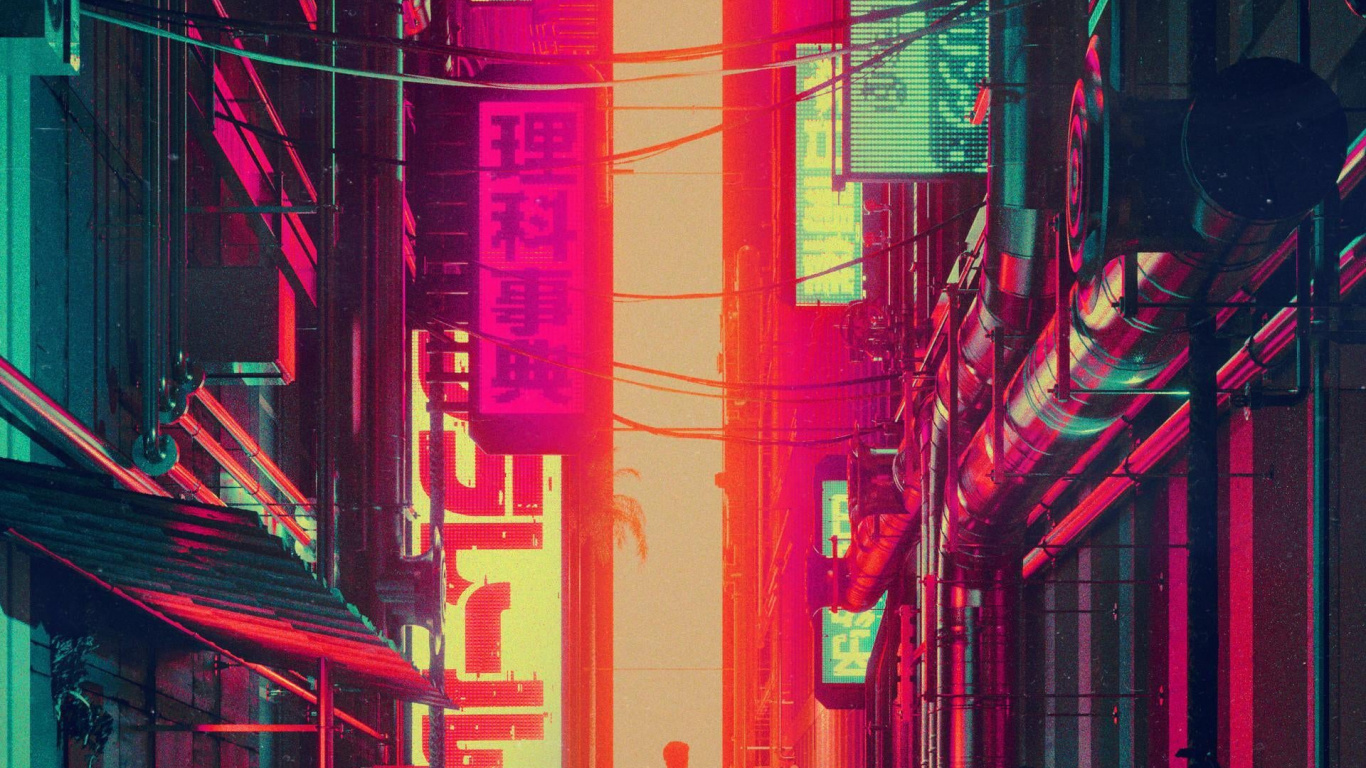 Обои эстетическая антиутопия, Киберпанк 2077, эстетика, дистопия, арт в разрешении 1366x768