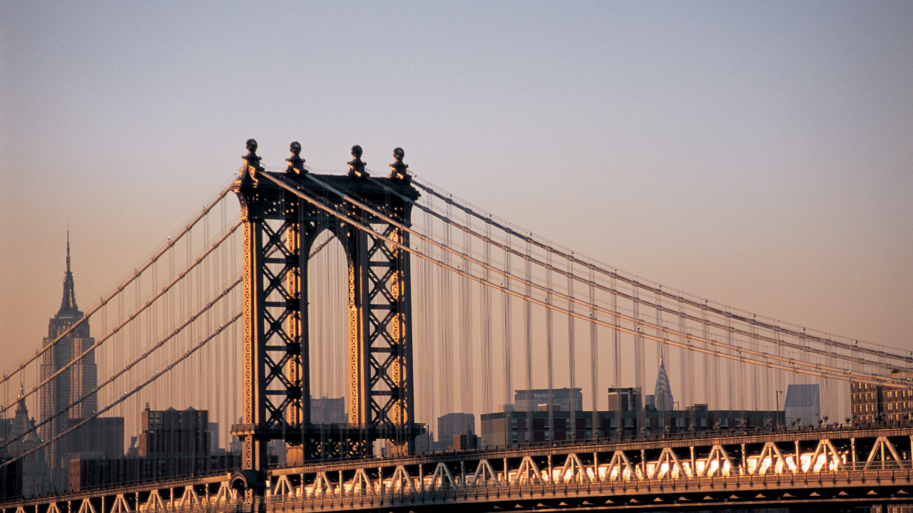 Обои Бруклинский мост, манхэттенский мост, мост, подвесной мост, вантовый мост в разрешении 1280x720