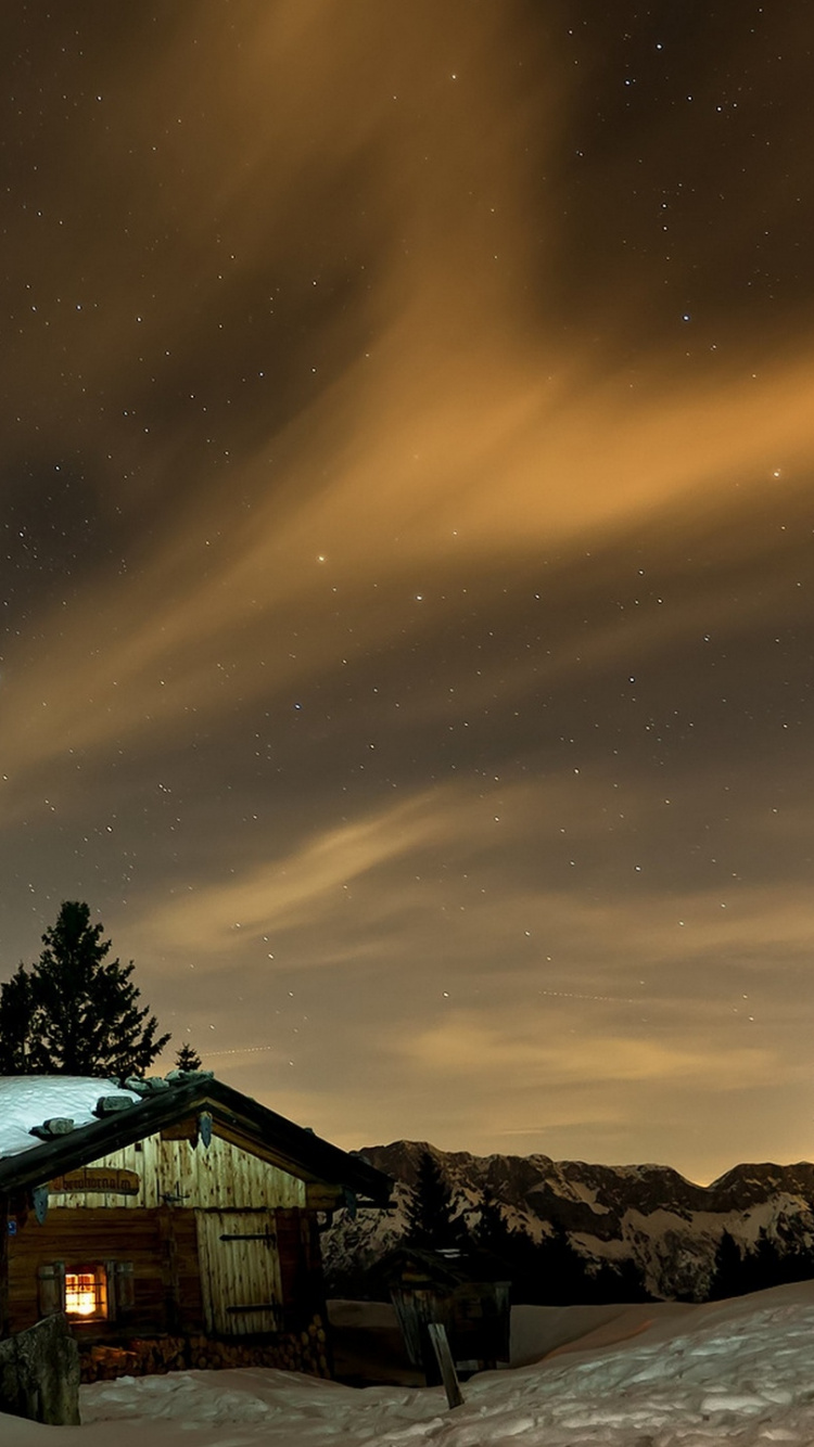 Обои ночь, природа, зима, облако, снег в разрешении 750x1334