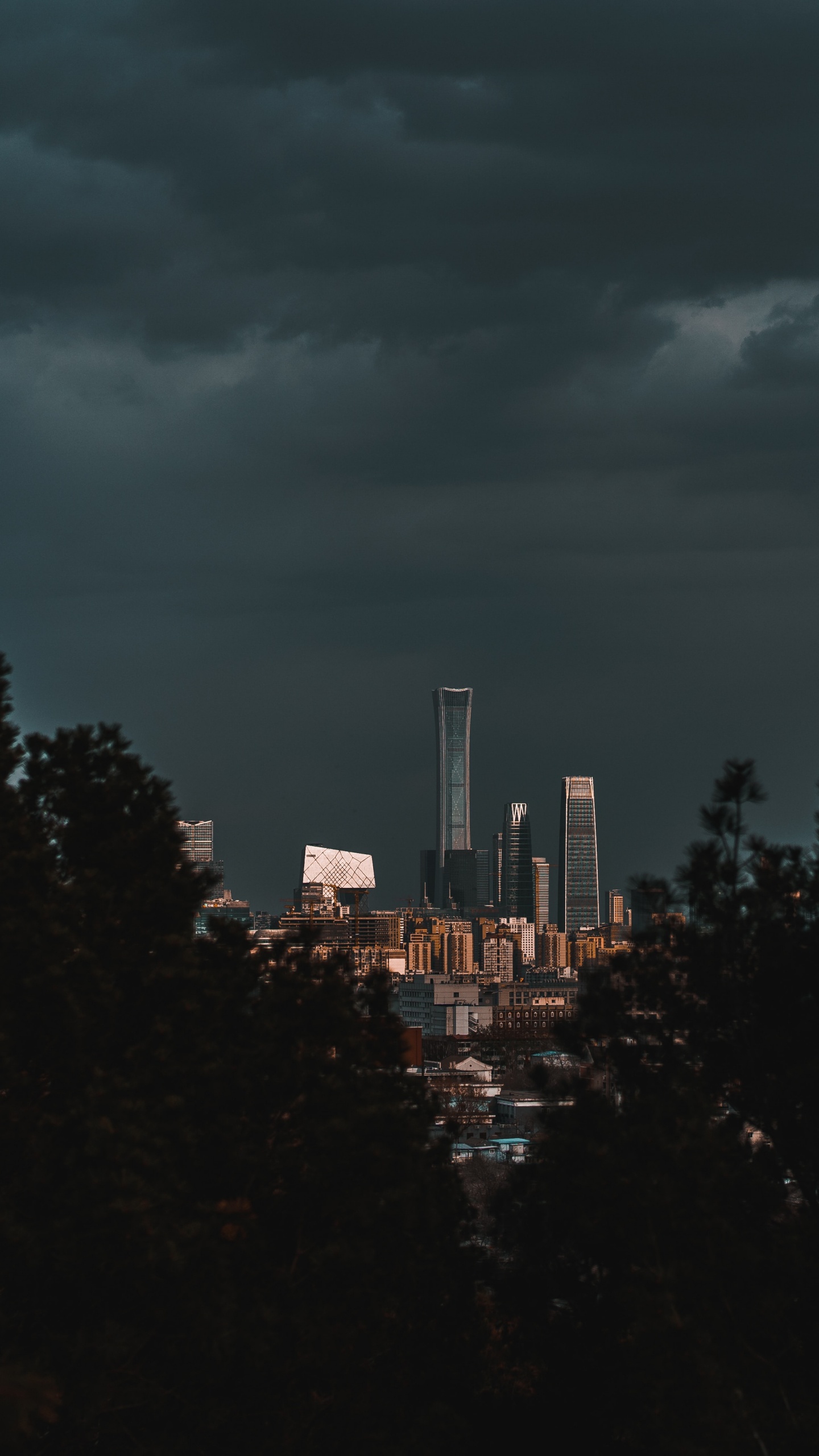 Обои облако, городской район, ночь, темнота, линия горизонта в разрешении 1440x2560