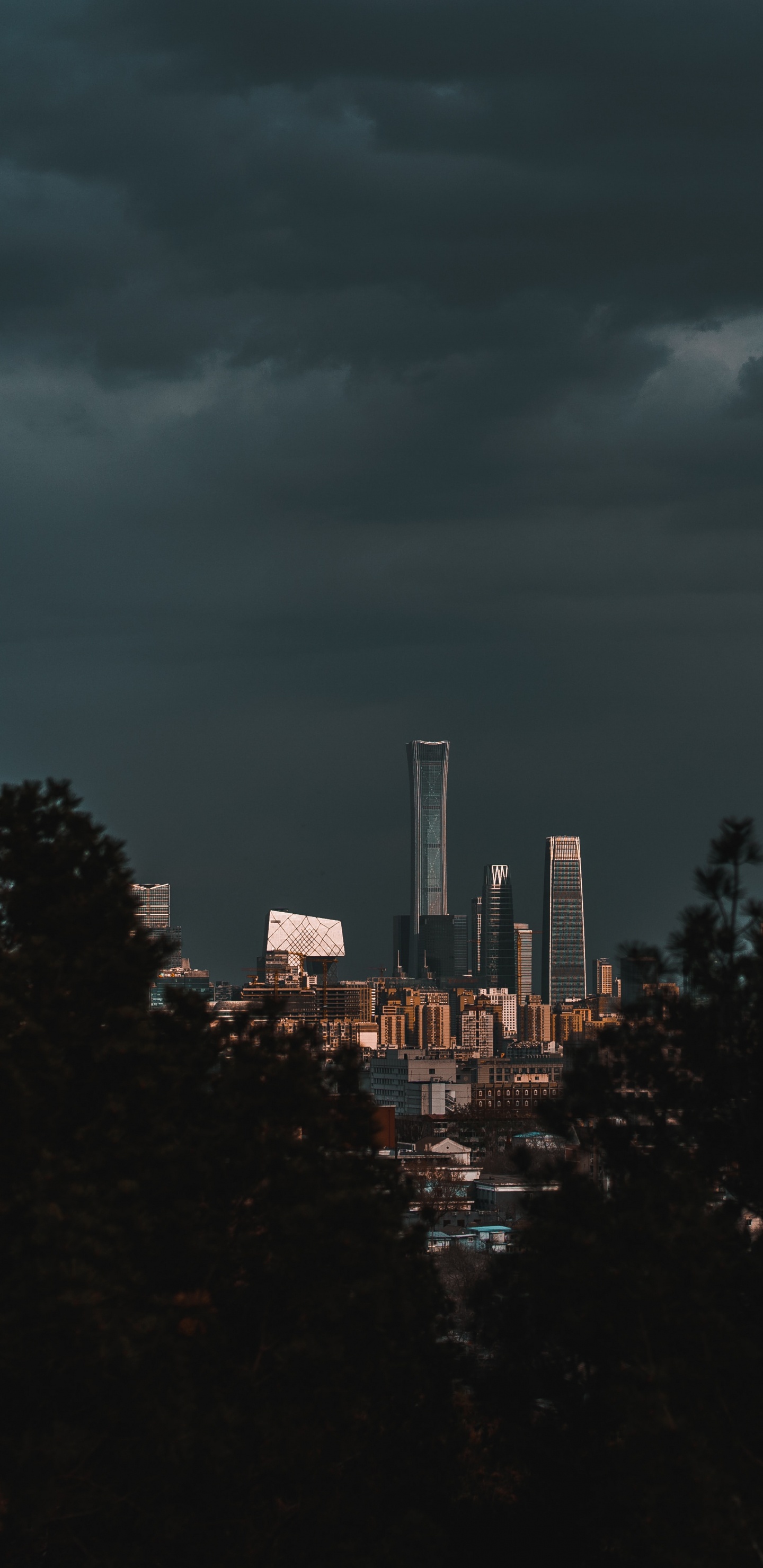 Обои облако, городской район, ночь, темнота, линия горизонта в разрешении 1440x2960