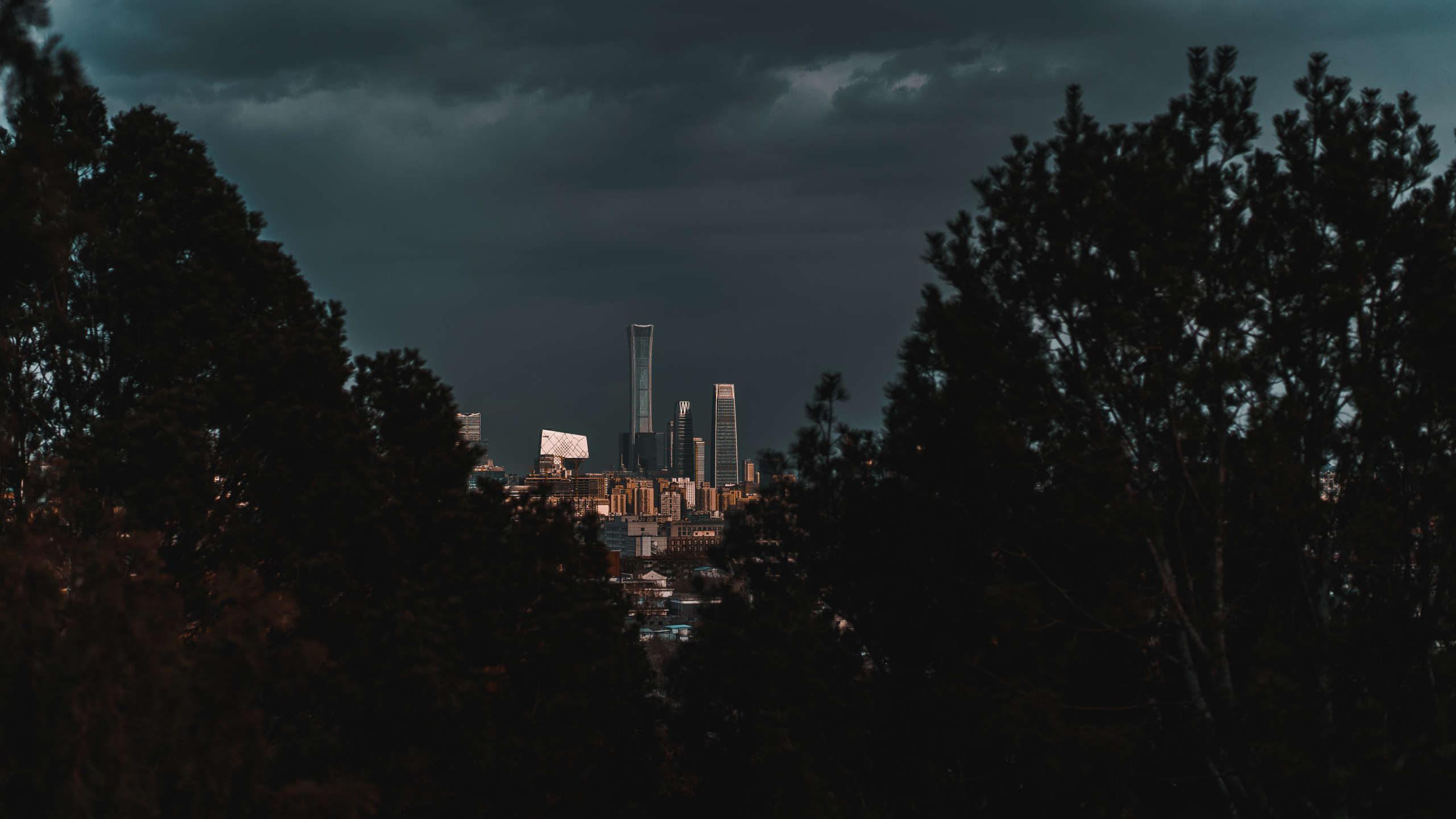 Обои облако, городской район, ночь, темнота, линия горизонта в разрешении 2560x1440