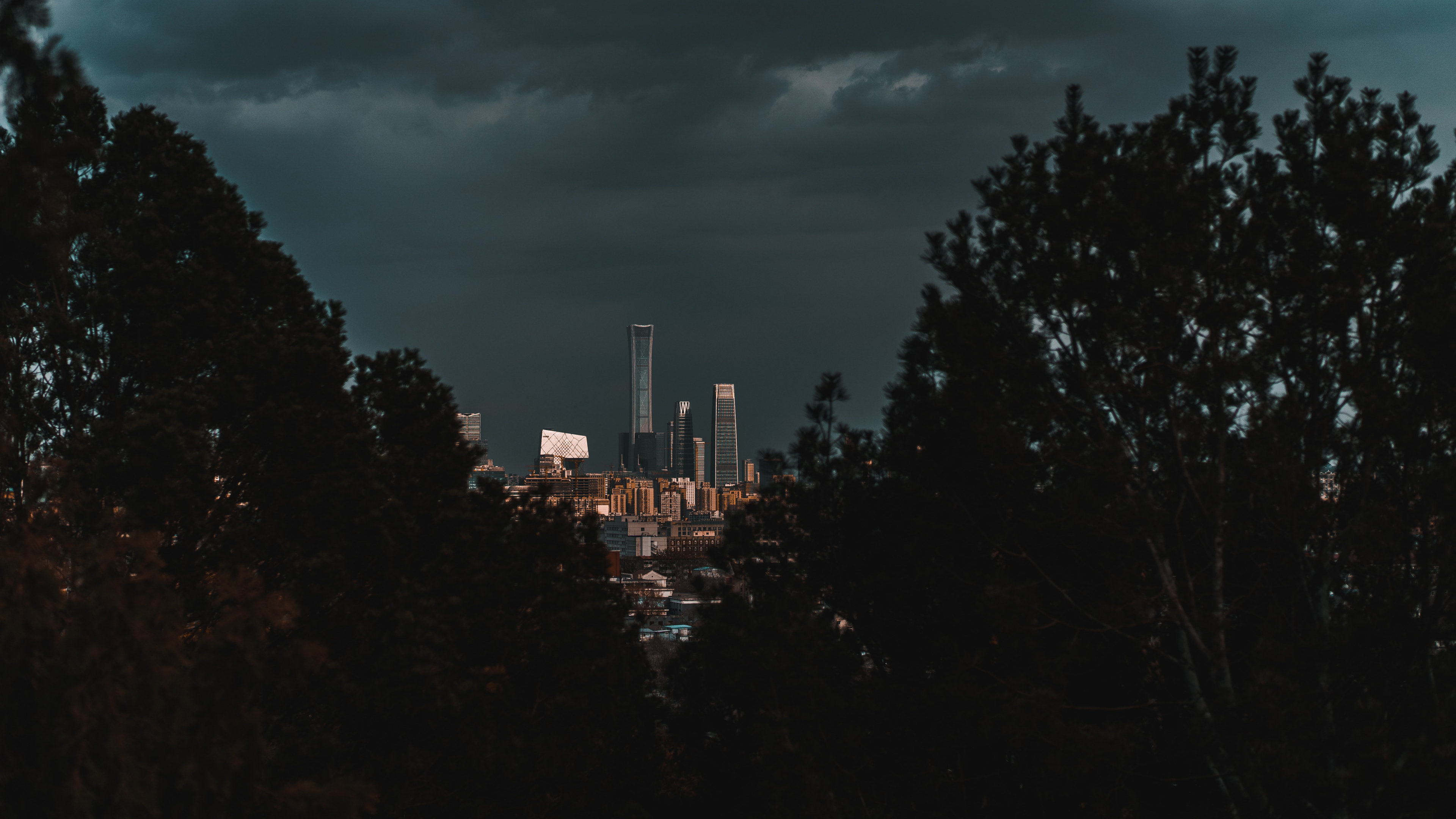 Обои облако, городской район, ночь, темнота, линия горизонта в разрешении 3840x2160