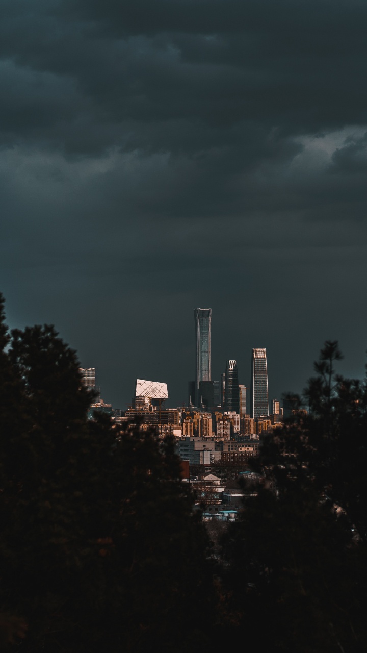 Обои облако, городской район, ночь, темнота, линия горизонта в разрешении 720x1280