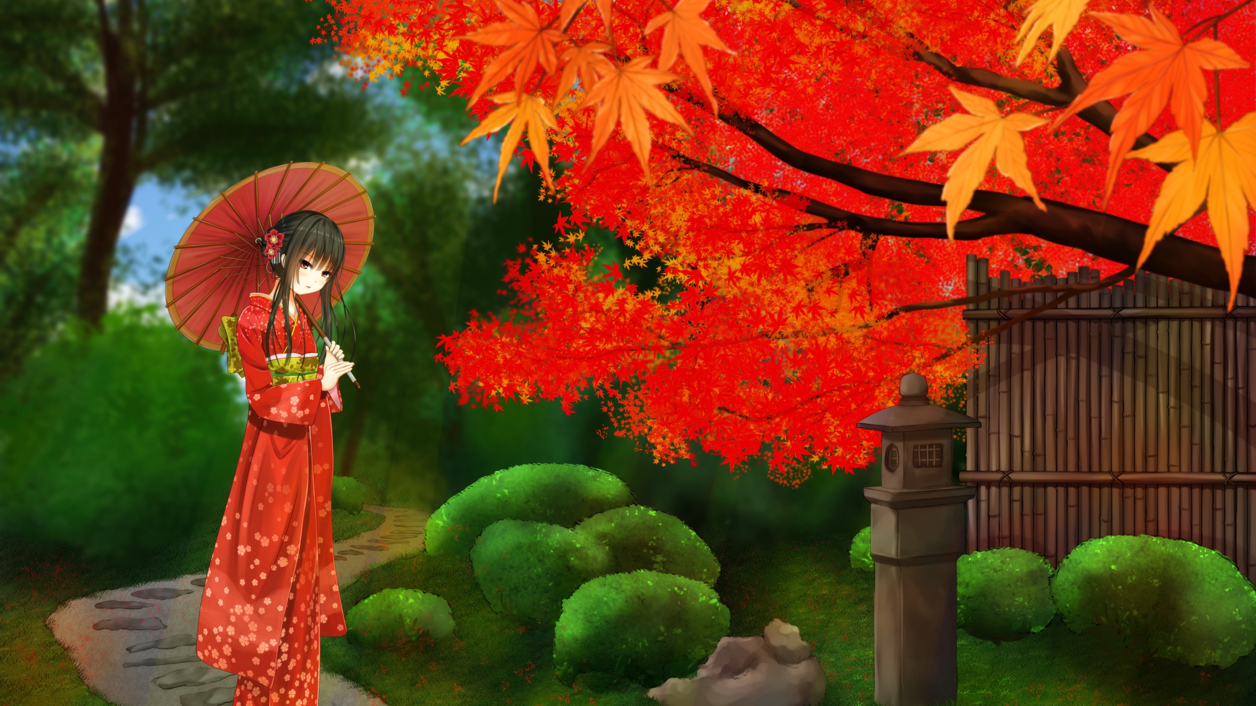 Обои анимация, аниме, растение, зеленый, природный ландшафт в разрешении 2560x1440