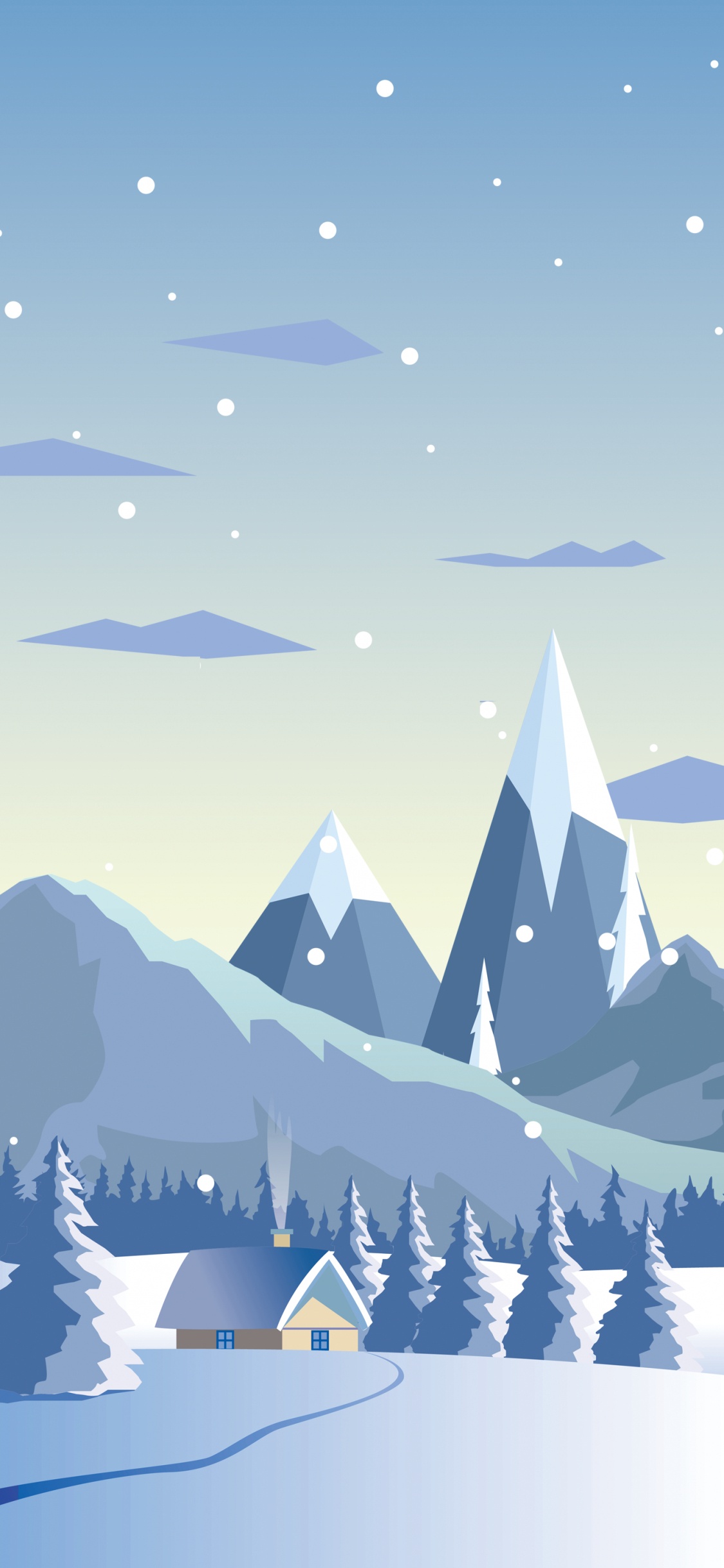 Обои снег, минимализм, гидроресурсы, экорегион, природа в разрешении 1125x2436