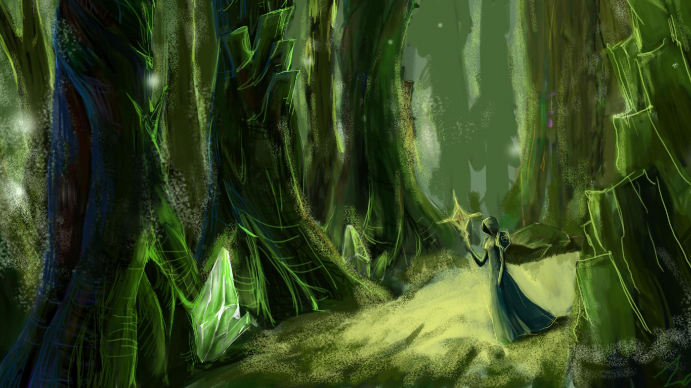 Обои зеленый, лес, дерево, джунгли, растение в разрешении 1366x768