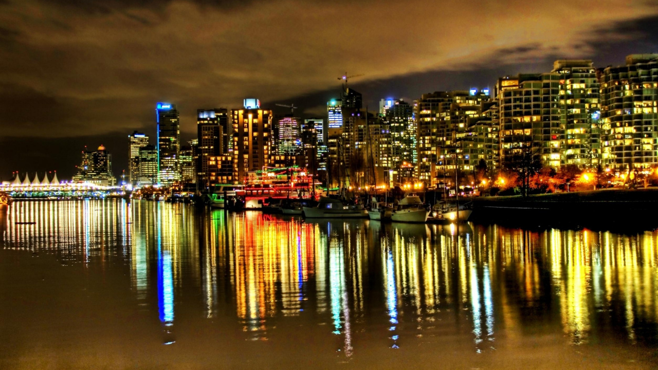 Обои Ванкувер, город, освещение, городской пейзаж, ночь в разрешении 1280x720