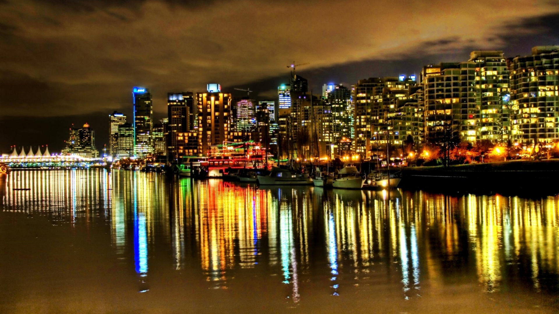 Обои Ванкувер, город, освещение, городской пейзаж, ночь в разрешении 1920x1080