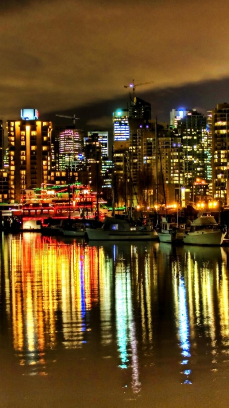 Обои Ванкувер, город, освещение, городской пейзаж, ночь в разрешении 750x1334