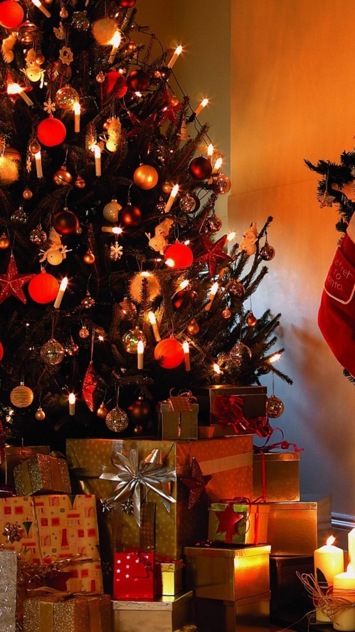 Обои елка, Рождественский день, Рождественские украшения, Рождество, камин в разрешении 720x1280