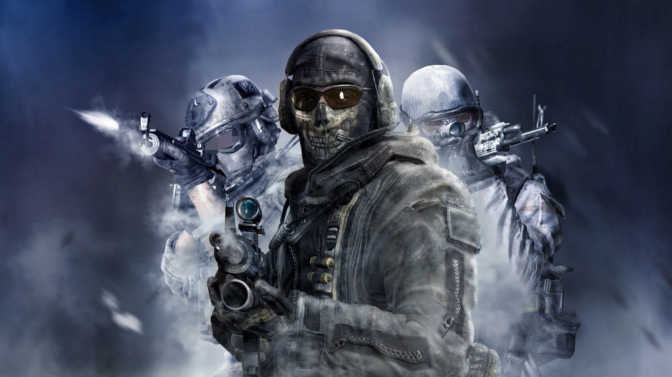 Обои call of duty ghosts, call of duty modern warfare 2, call of duty black ops, call of duty, солдат в разрешении 1366x768
