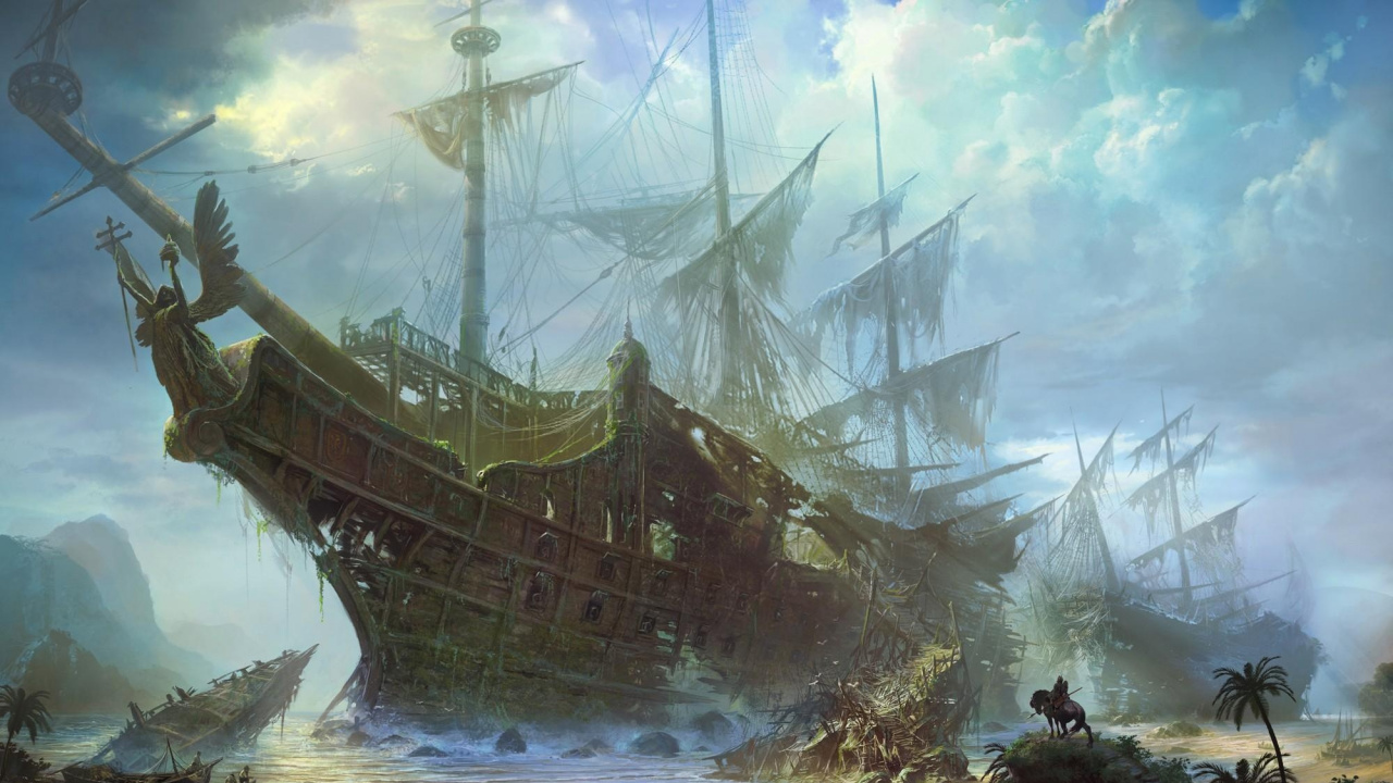 Обои корабль, корабль призрак, парусник, манильский галеон, стратегии видео игры в разрешении 1280x720