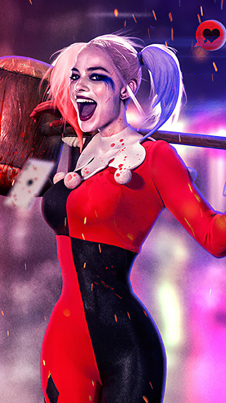 Обои Марго Робби, Харли Квинн, отряд самоубийц, женщина кошка, Джокер в разрешении 750x1334