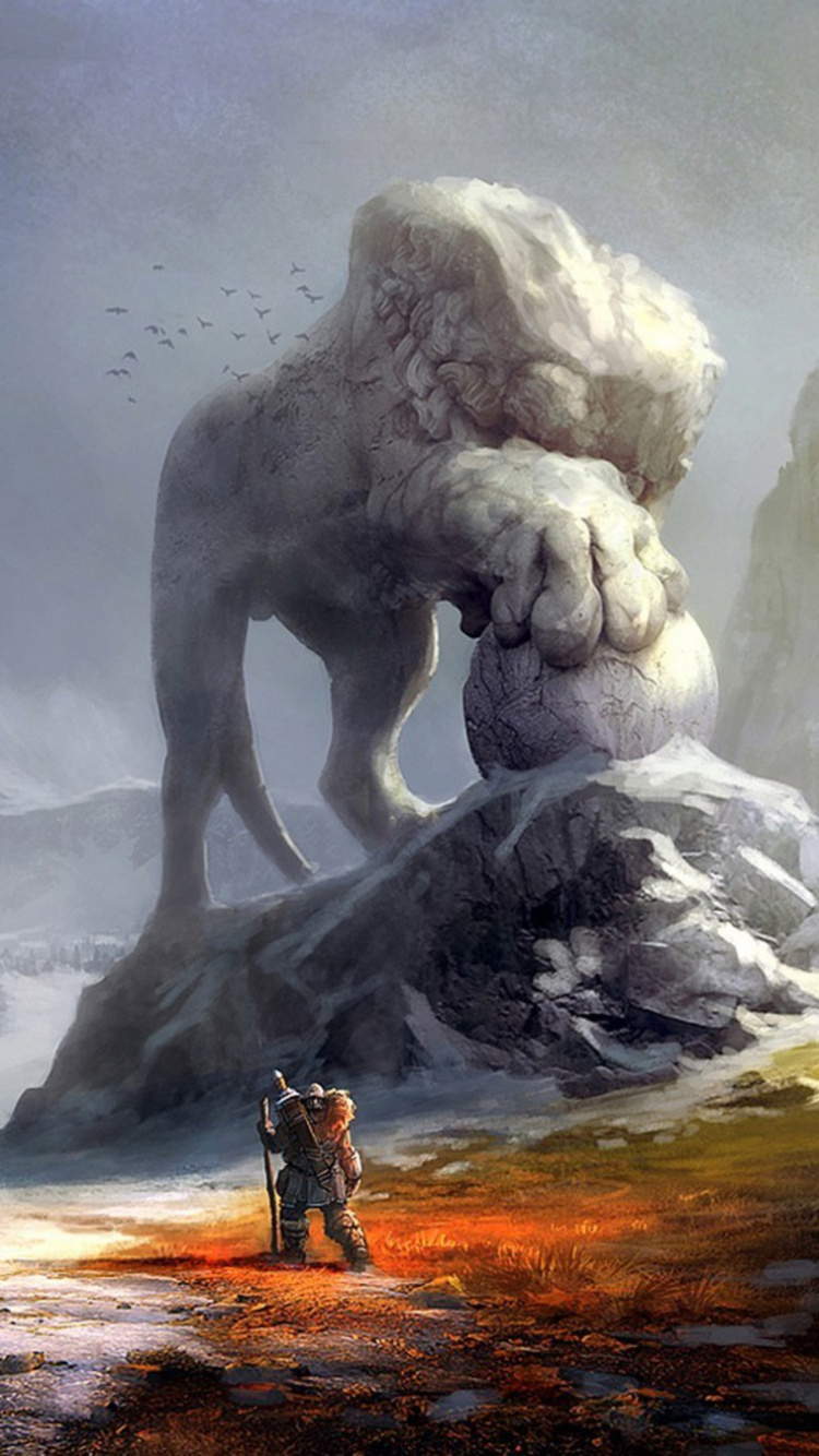 Обои Лев, цифровое искусство, статуя, фэнтези, арт в разрешении 750x1334