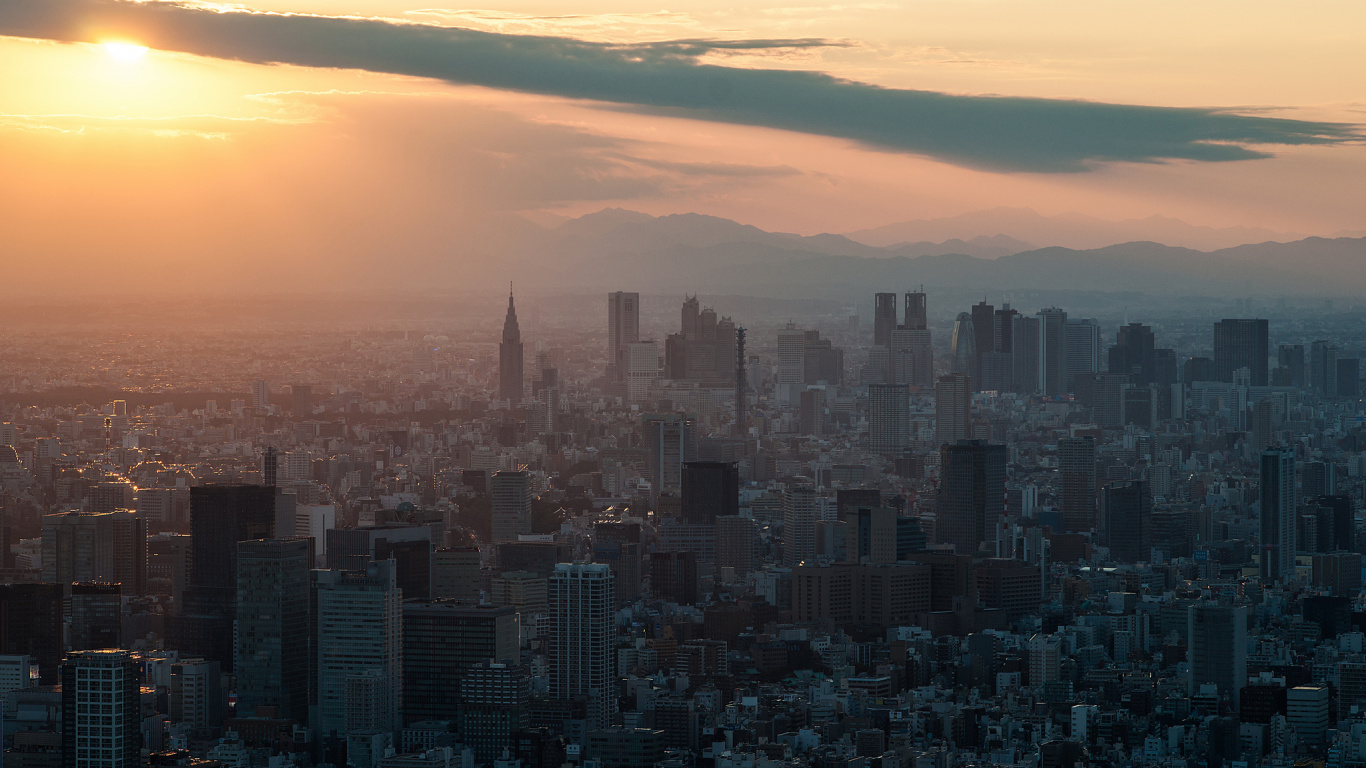 Обои город, небоскреб, городской пейзаж, метрополия, городской район в разрешении 1366x768