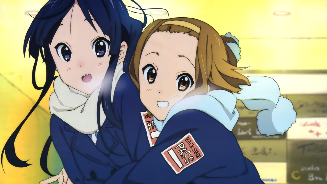 Обои рицу tainaka, Мио акияма, юи хирасава, tsumugi котобуки, азуса накано в разрешении 1280x720