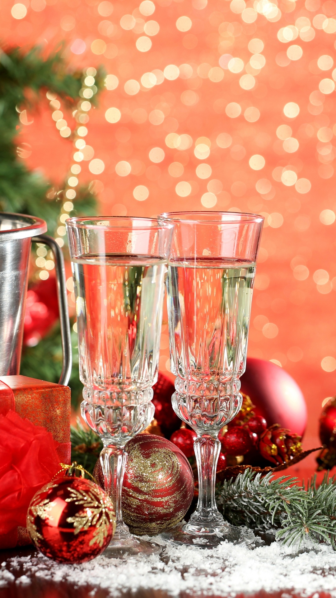 Обои шампанское, Новый год, рождественский орнамент, Рождественские украшения, Рождество в разрешении 1080x1920