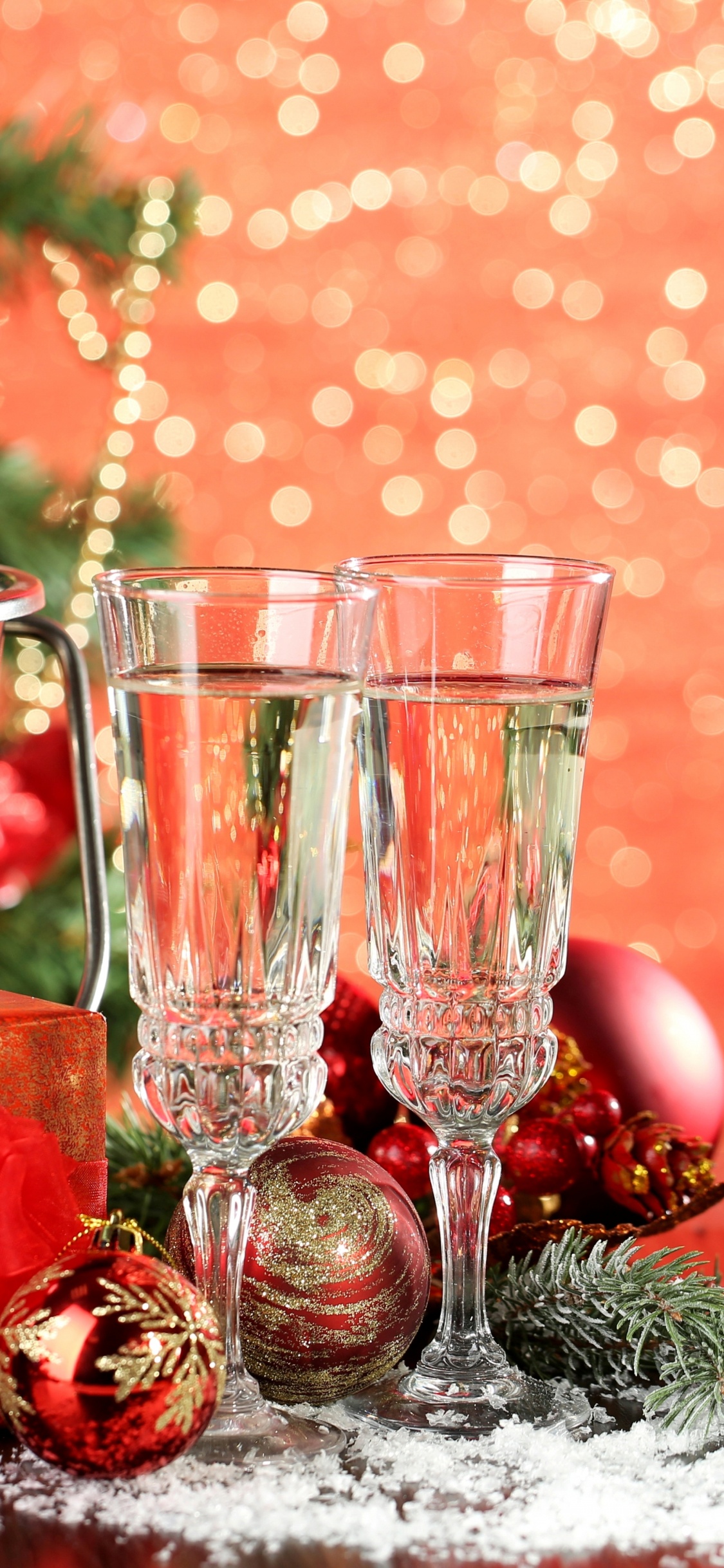 Обои шампанское, Новый год, рождественский орнамент, Рождественские украшения, Рождество в разрешении 1125x2436