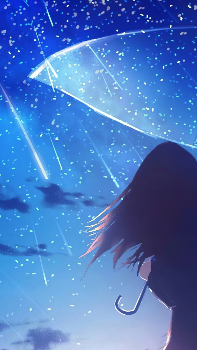 Обои аниме девушка с зонтиком, аниме, мультфильм, зонтик, атмосфера в разрешении 750x1334