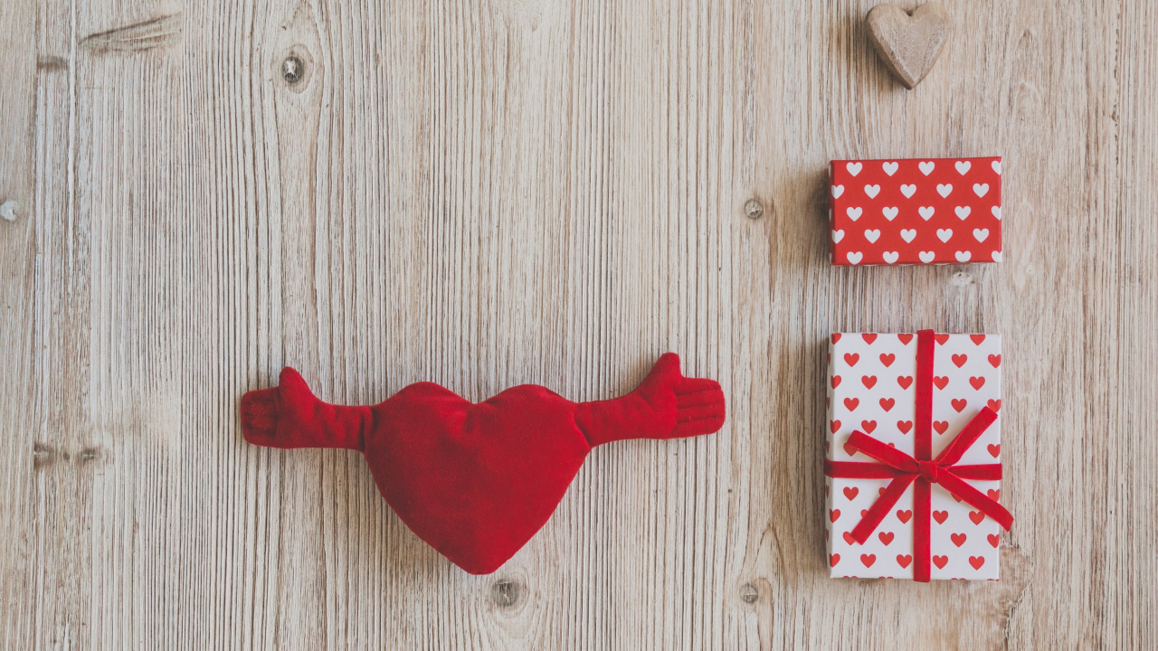 Обои сердце, подарок, красный цвет, любовь, День Святого Валентина в разрешении 1280x720