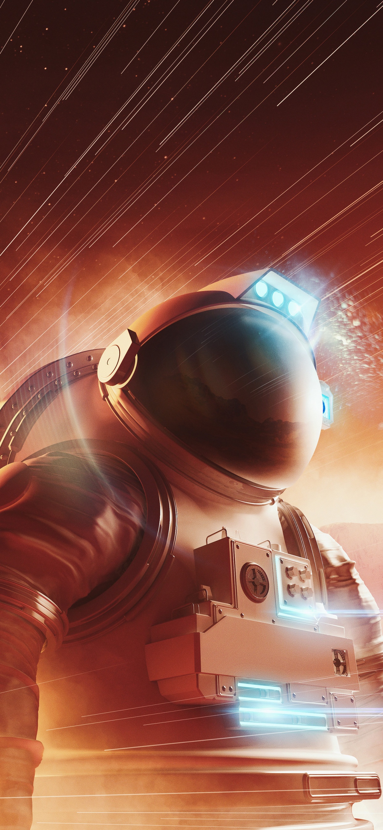 Обои проектор, астронавт, автомобильное освещение, очки, арт в разрешении 1242x2688