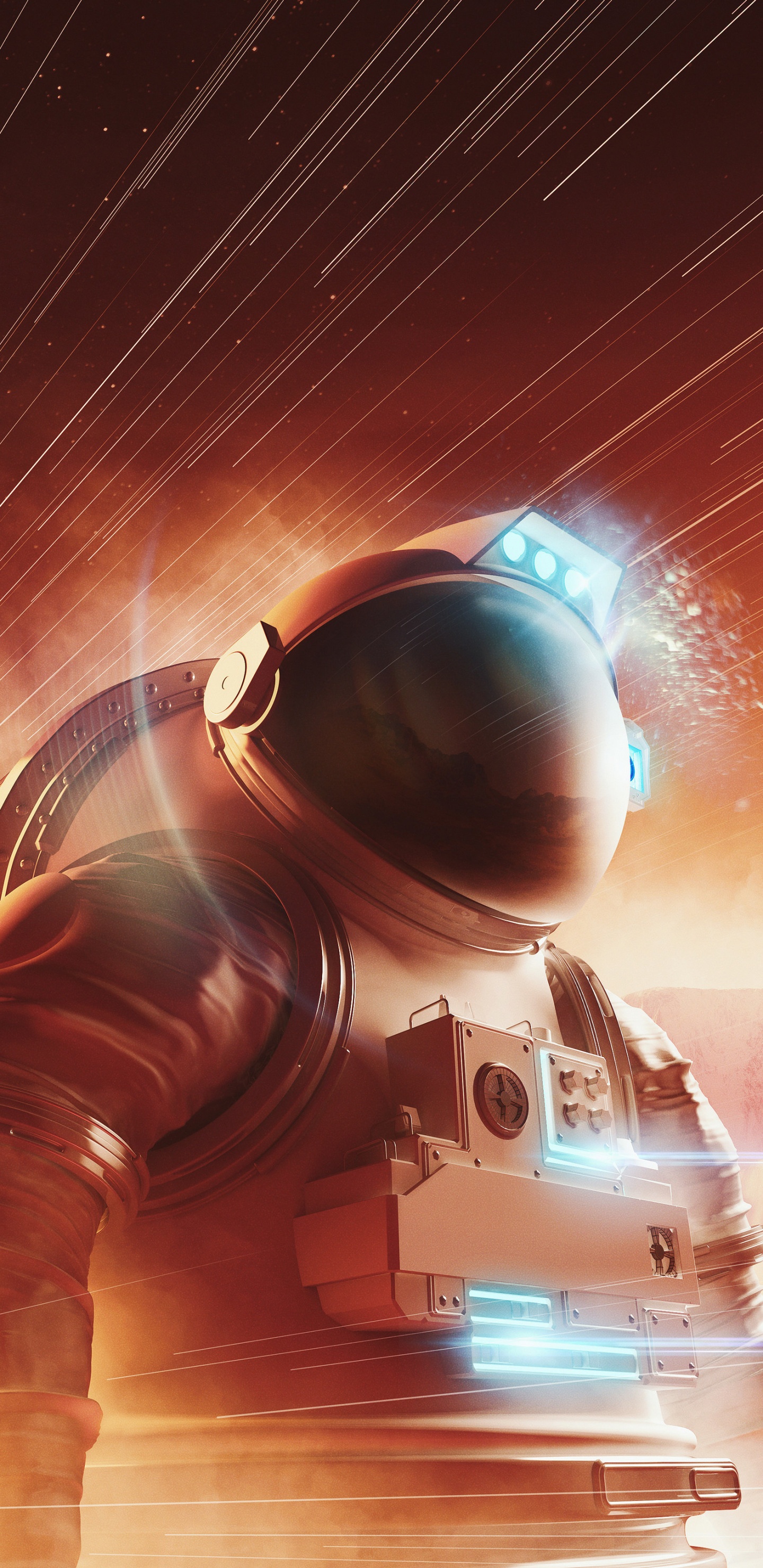 Обои проектор, астронавт, автомобильное освещение, очки, арт в разрешении 1440x2960