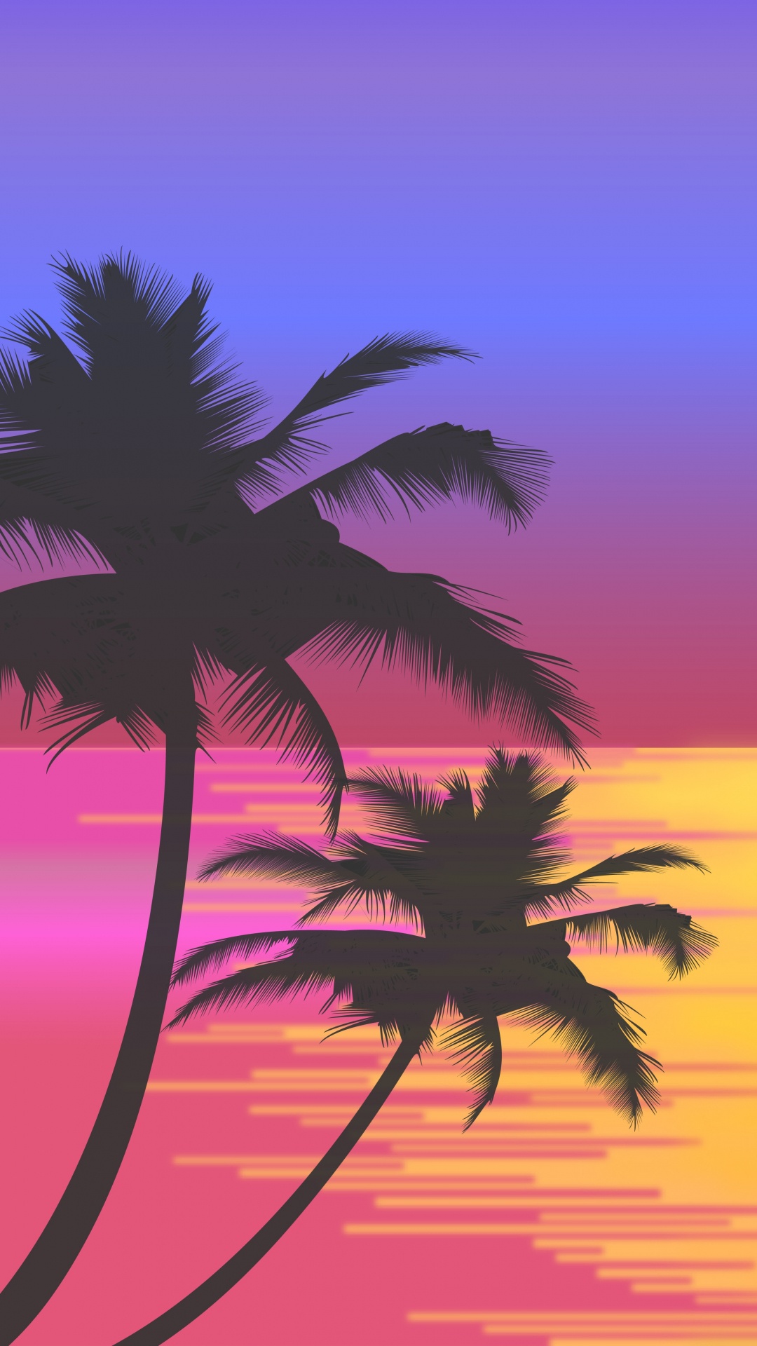 Обои векторная графика, дерево, закат, Пальма, восход солнца в разрешении 1080x1920