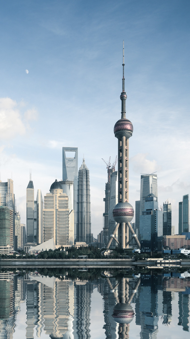 Обои линия горизонта, городской пейзаж, город, небоскреб, городской район в разрешении 750x1334