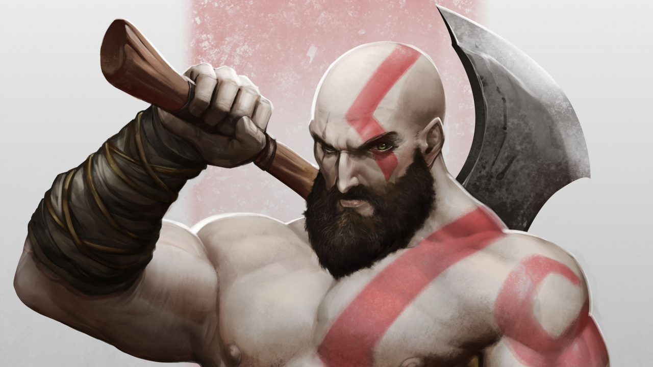 Обои кратос, god of war, мышца, жест, иллюстрация в разрешении 1280x720