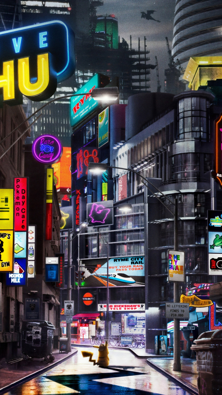 Обои Сайт Pokmon Детектив Пикачу, Тим Гудман, Детектив Пикачу, постер, ручной багаж в разрешении 750x1334