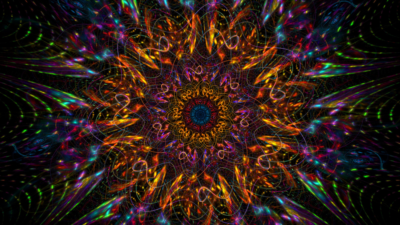 Обои узор, фрактал, калейдоскоп, психоделическое искусство, фрактальное искусство в разрешении 1366x768