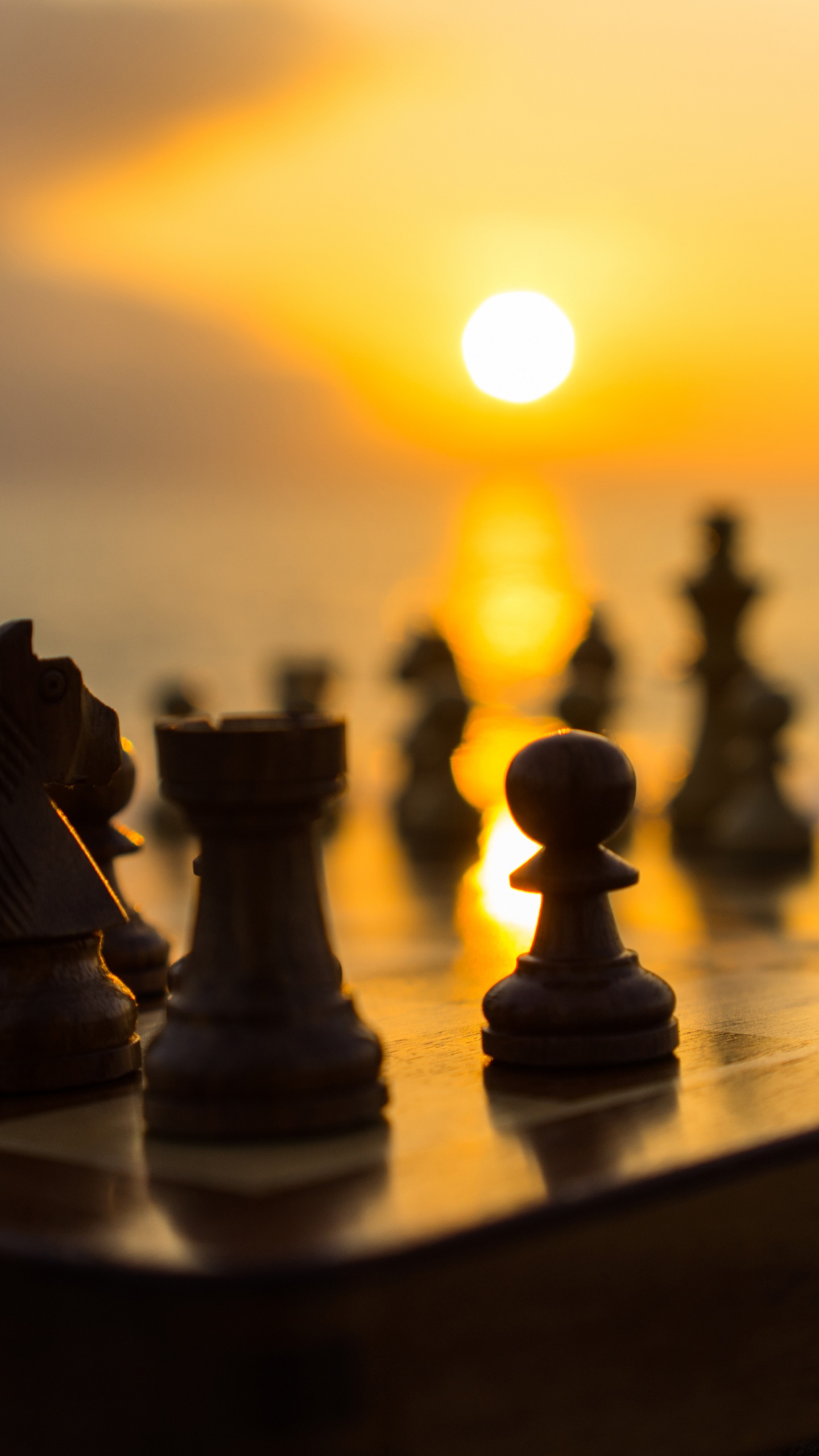 Обои игры в помещении и спорта, настольная игра, Королева, Шахматная фигура, закат в разрешении 1440x2560