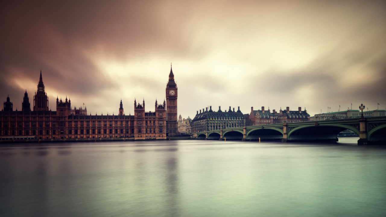 Обои Биг Бен, ориентир, вода, отражение, город в разрешении 1280x720