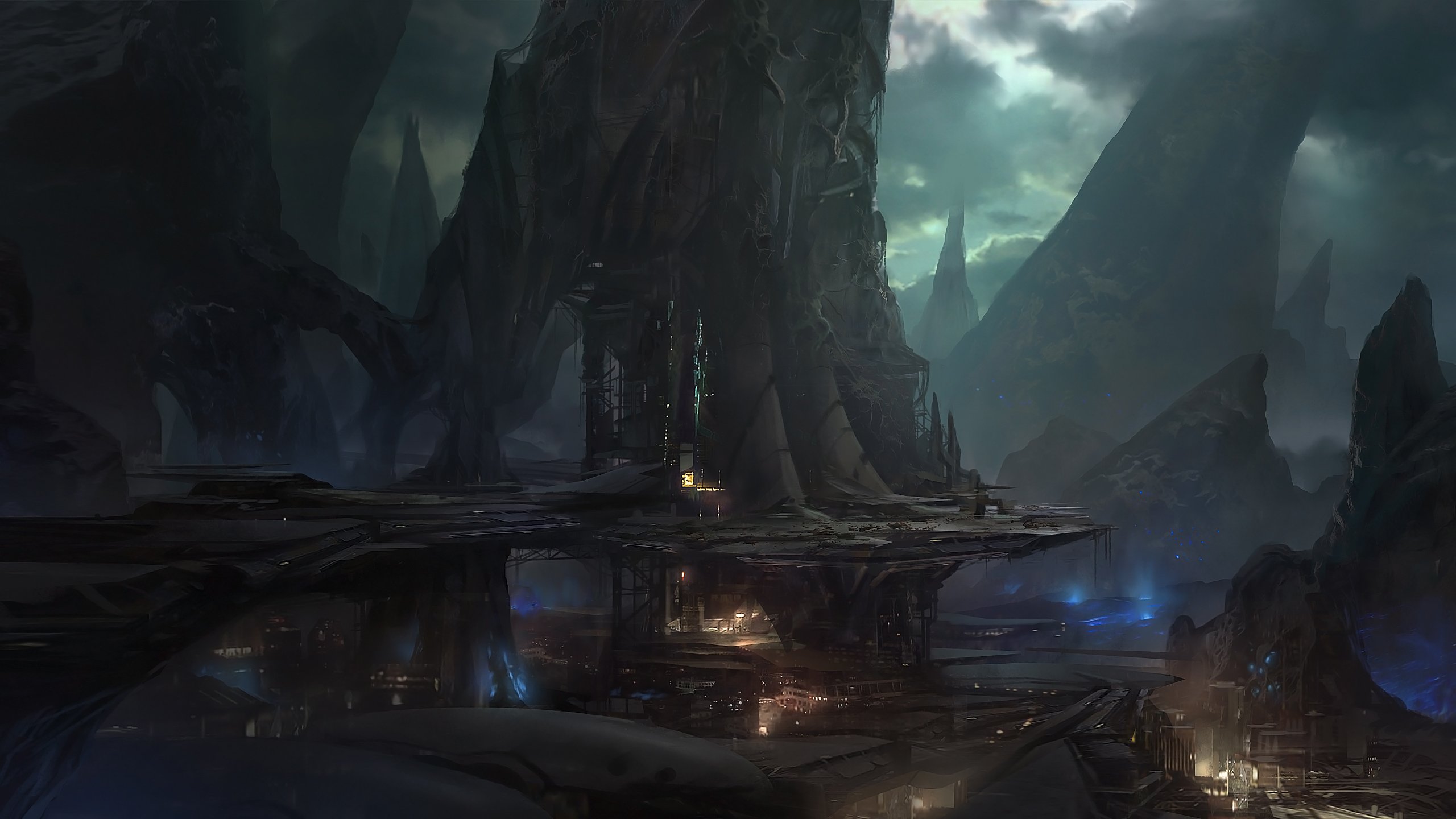 Обои темнота, формирование, Trine 2, лес, экосистема в разрешении 2560x1440