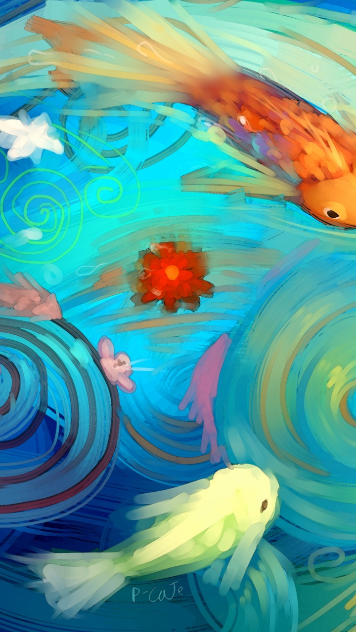 Обои абстрактное искусство, живопись, акриловая краска, позвоночное животное, акриловые краски в разрешении 720x1280