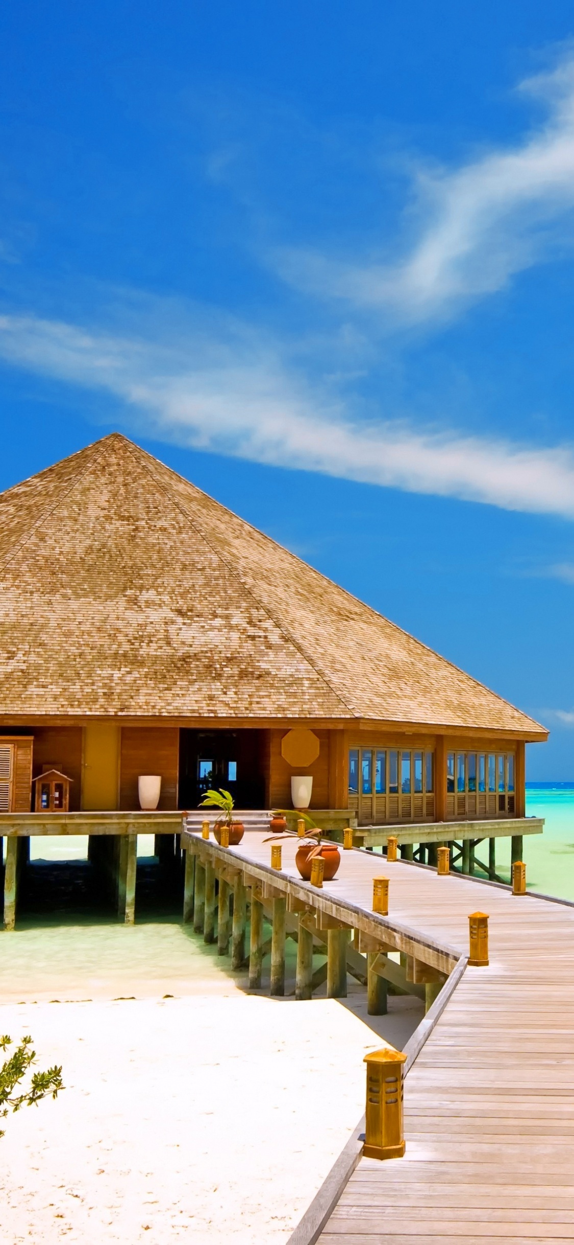 Обои пляж, хижина, прибежище, свойство, отпуск в разрешении 1125x2436