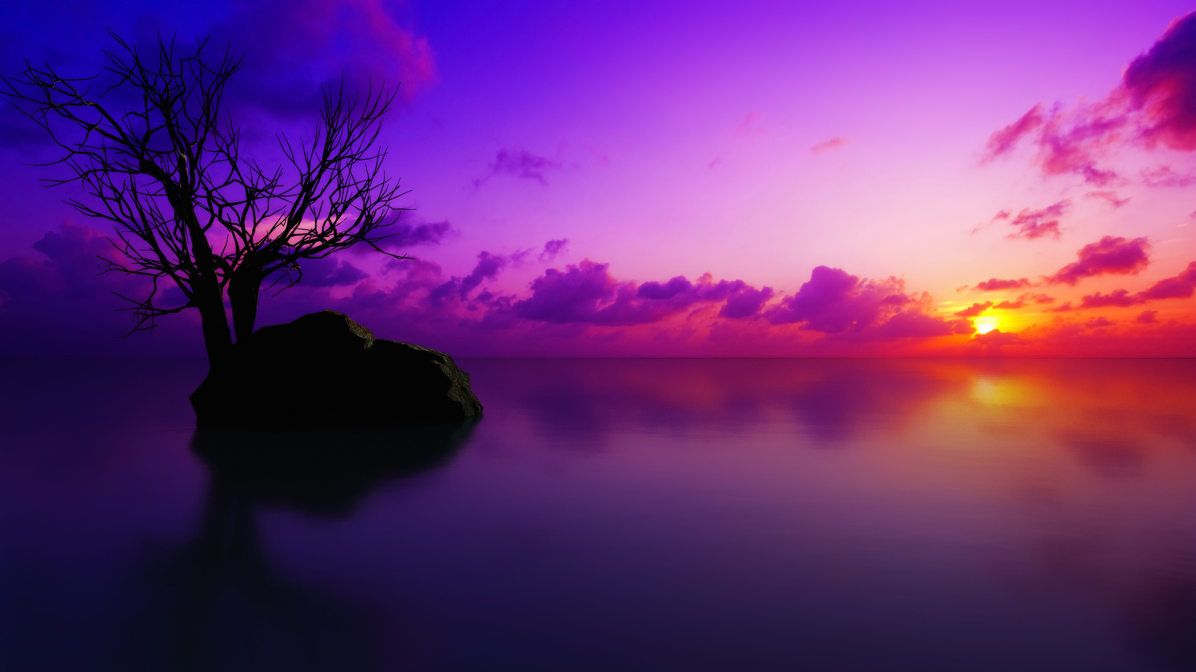 Обои закат, природа, природный ландшафт, Фиолетовый, пурпур в разрешении 3840x2160