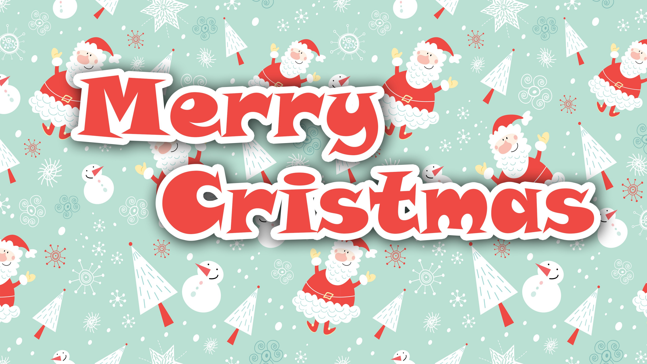 Обои Санта-Клаус, рождественский орнамент, Рождественский день, Дед Мороз, поздравительная открытка в разрешении 2560x1440