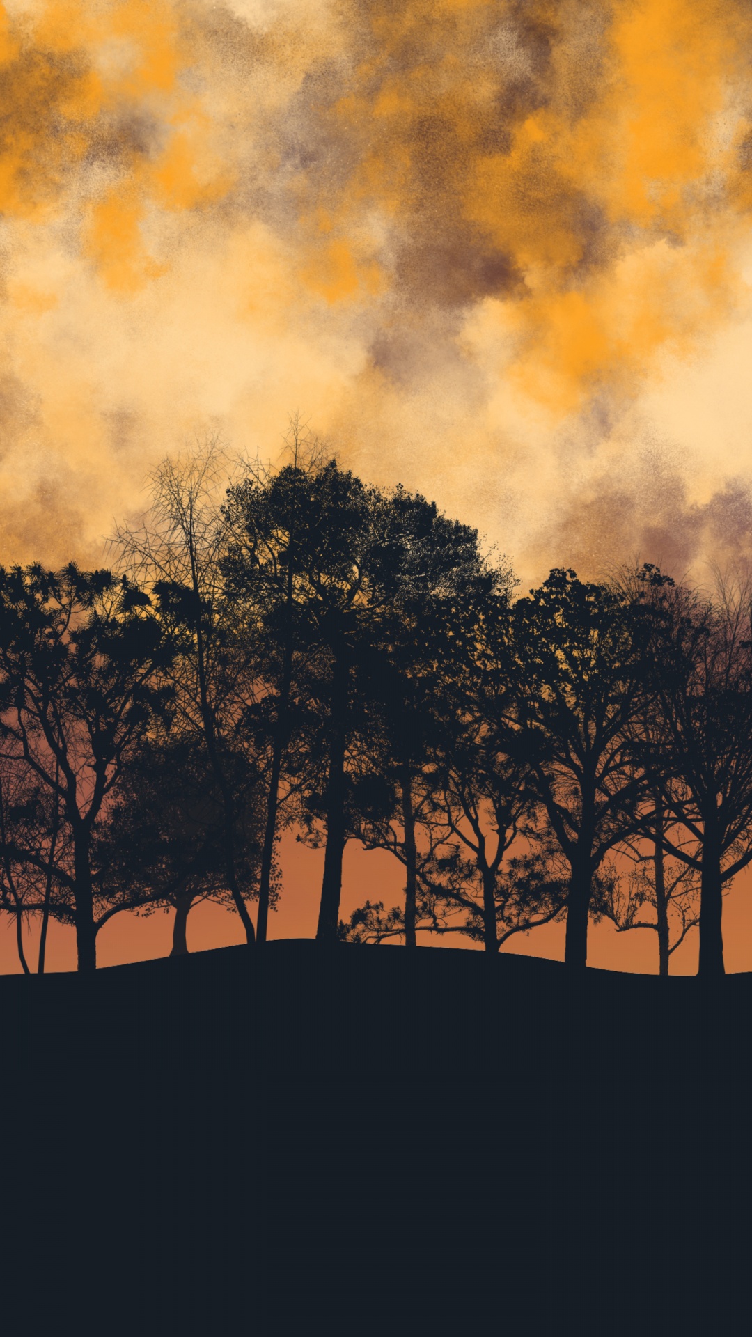 Обои дерево, природа, Оранжевый цвет, коричневый цвет, сумрак в разрешении 1080x1920