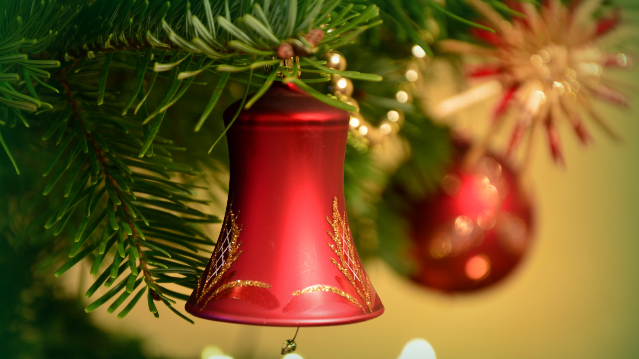 Обои Рождественский день, елка, Рождественские украшения, праздник, рождественский орнамент в разрешении 1280x720