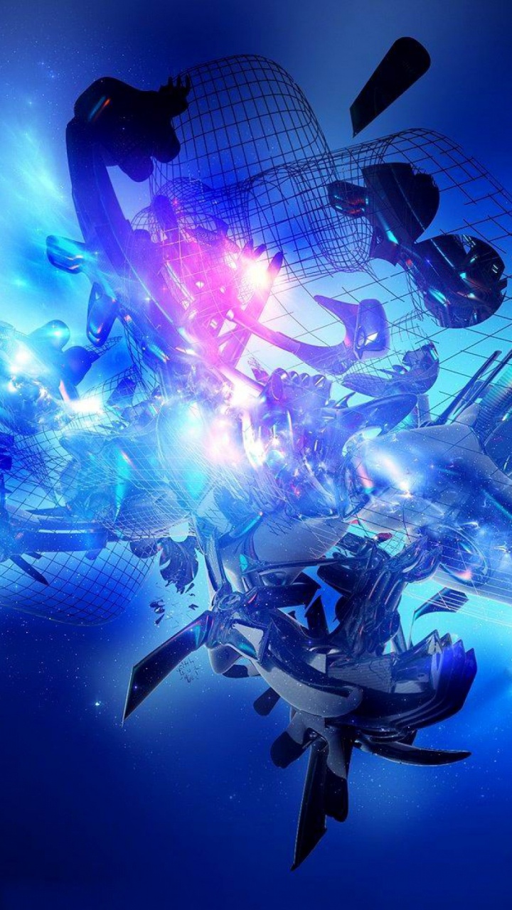 Обои синий, электрик, фрактальное искусство, графика, пространство в разрешении 720x1280