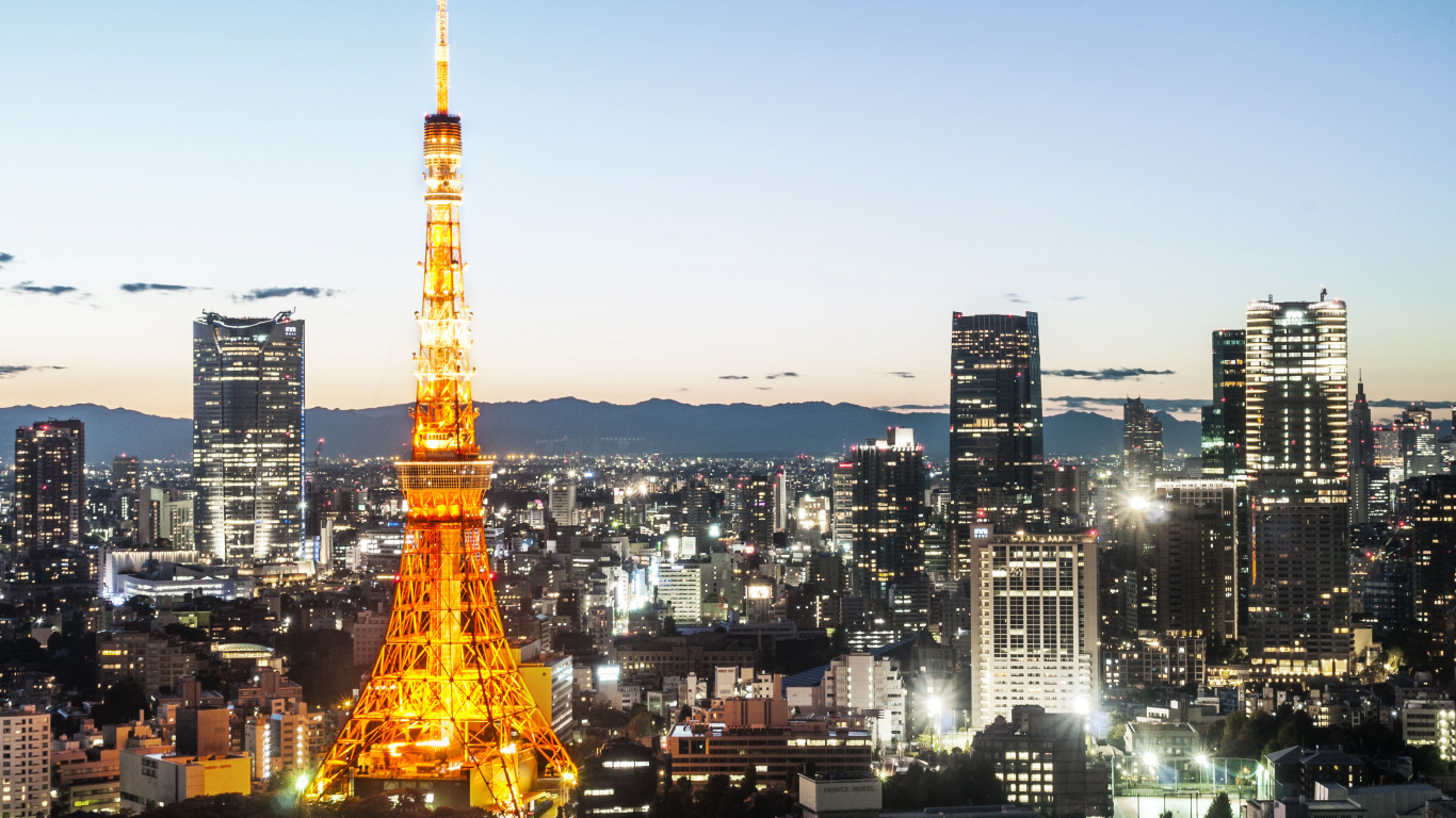 Обои токийская башня, Эйфелева башня, городской пейзаж, город, городской район в разрешении 1366x768