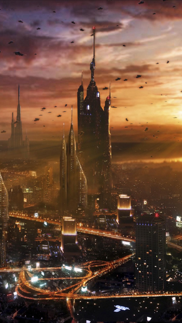 Обои город, будущее, городской пейзаж, метрополия, небоскреб в разрешении 720x1280